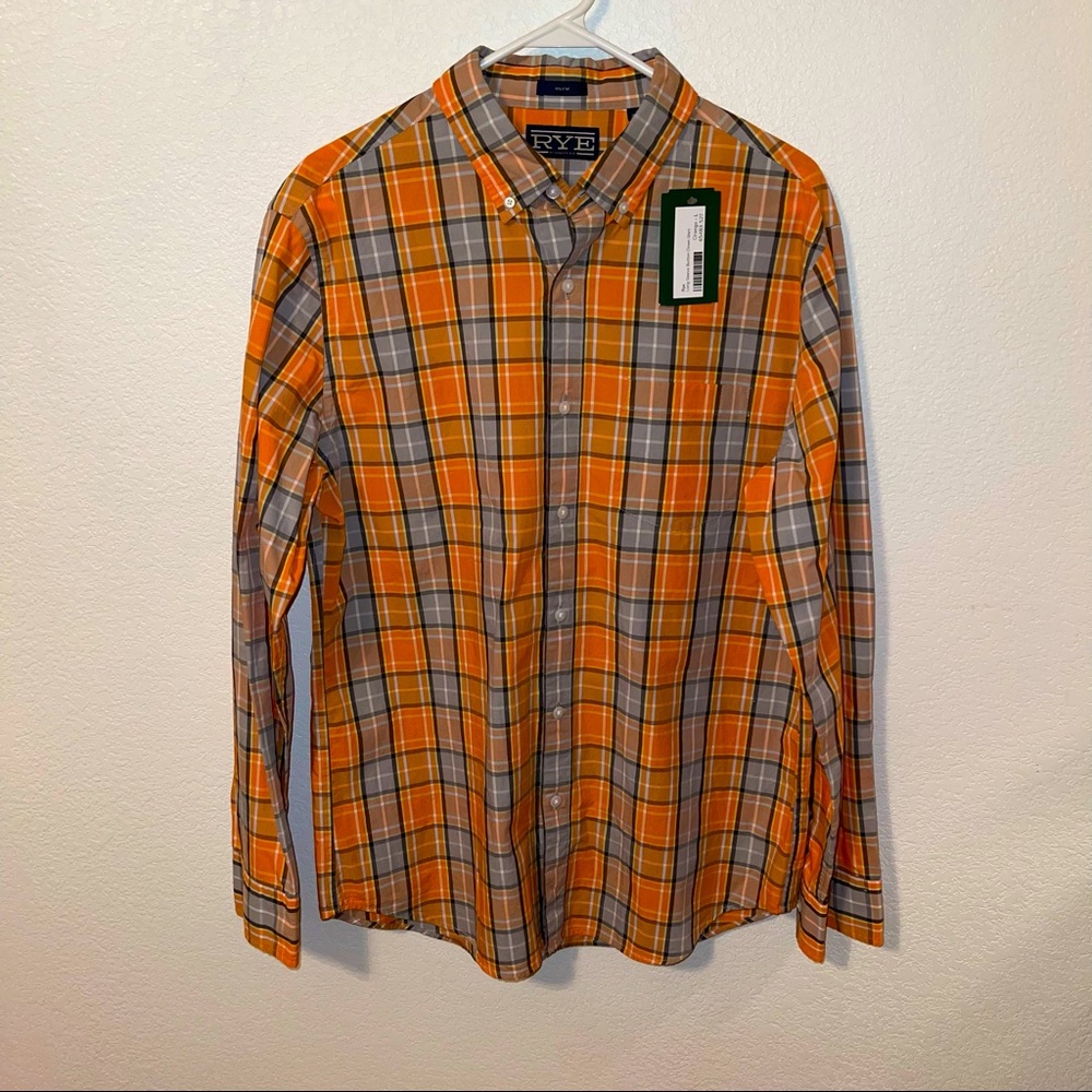 RYE by Hawker Rye Slim Long Sleeve Button Down Shirt L orange plaid